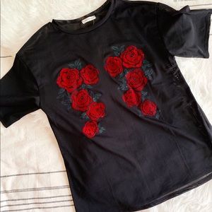 Rose Embroidered Mesh Top